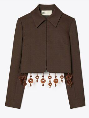 Tory Burch CROPPED CREPE JACKET with Beaded Trim